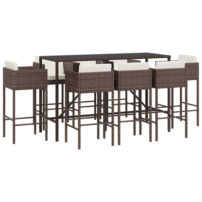 vidaXL 9 Piece Garden Bar Set with Cushions Brown Poly Rattan 2