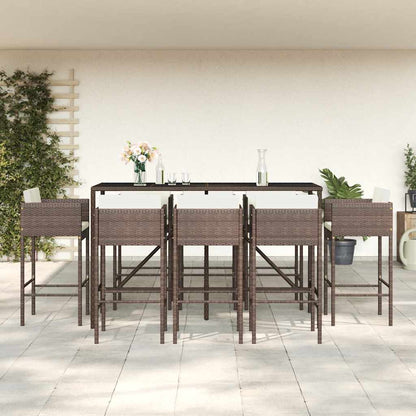 vidaXL 9 Piece Garden Bar Set with Cushions Brown Poly Rattan 1