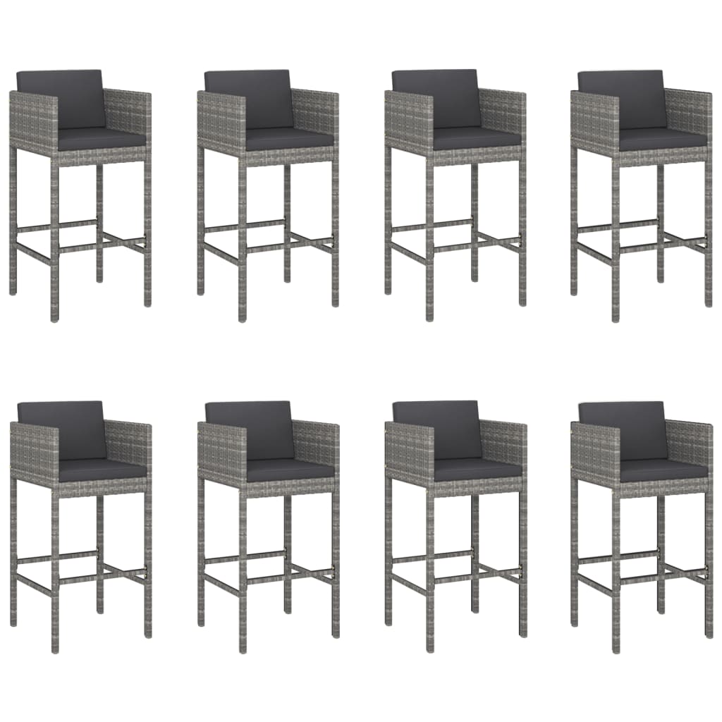 vidaXL 9 Piece Garden Bar Set with Cushions Grey Poly Rattan 3
