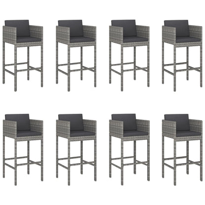 vidaXL 9 Piece Garden Bar Set with Cushions Grey Poly Rattan 3