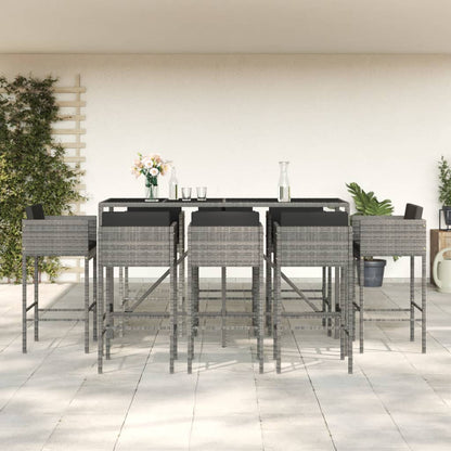 vidaXL 9 Piece Garden Bar Set with Cushions Grey Poly Rattan 1