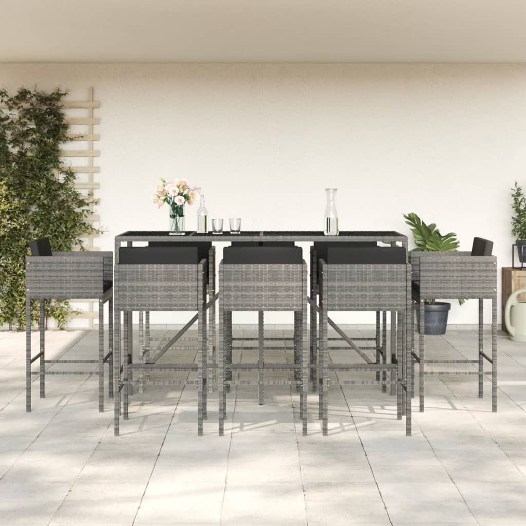 7 Piece Garden Bar Set with Cushions Poly Rattan Grey 8