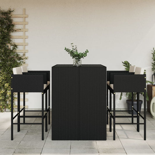 5 Piece Garden Bar Set with Cushions Poly Rattan Black