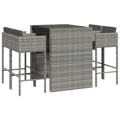 vidaXL 5 Piece Garden Bar Set with Cushions Grey Poly Rattan 2