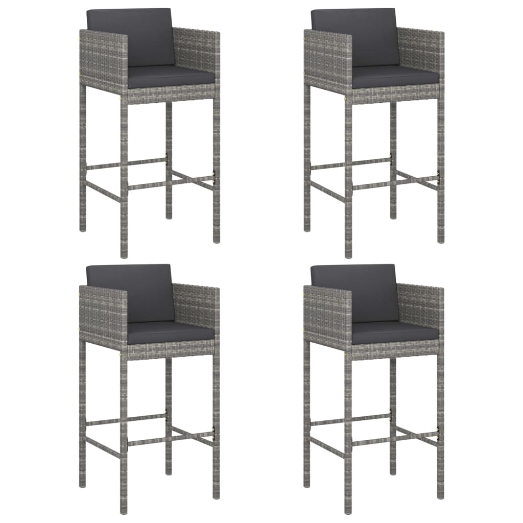 vidaXL 5 Piece Garden Bar Set with Cushions Grey Poly Rattan 3