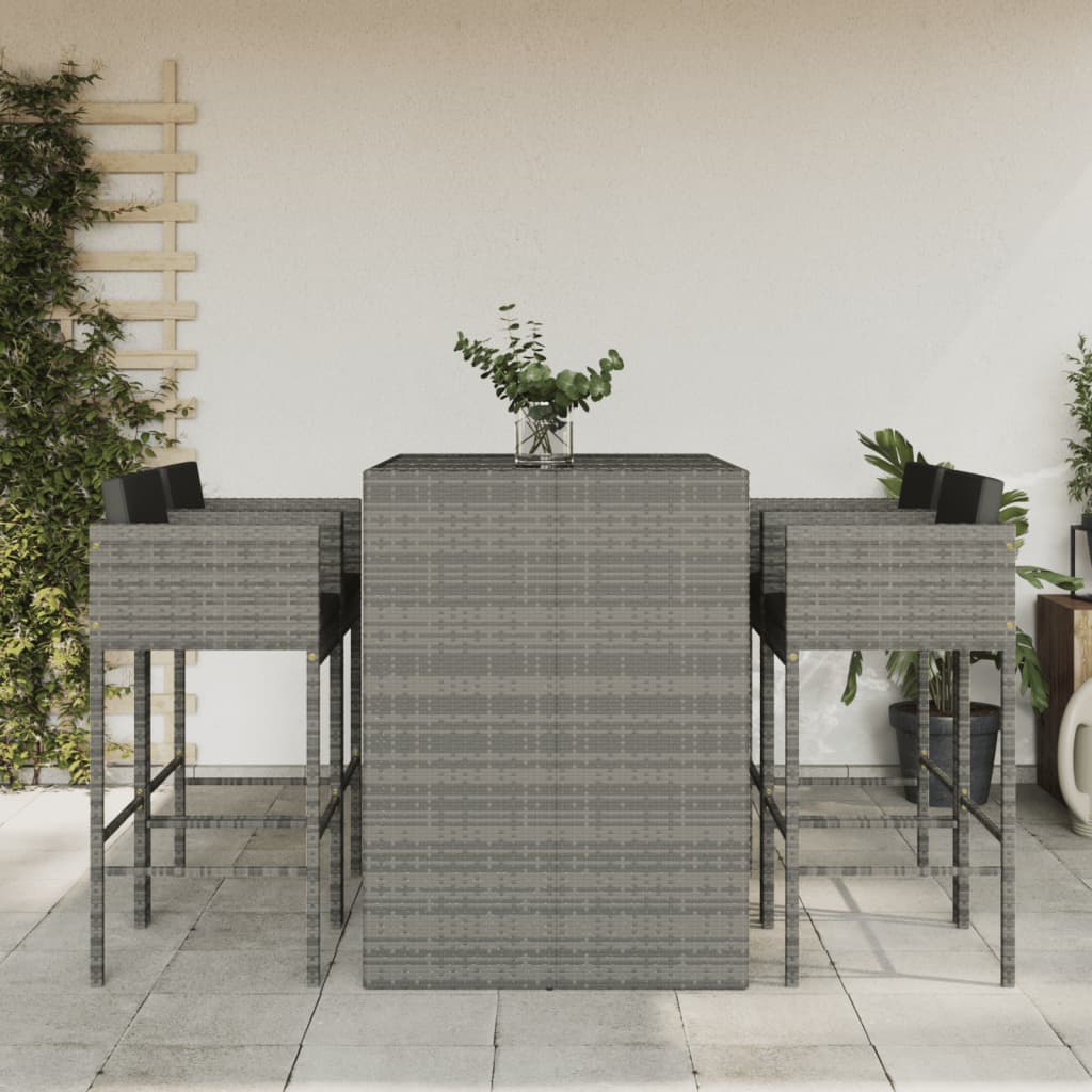 vidaXL 5 Piece Garden Bar Set with Cushions Grey Poly Rattan 1