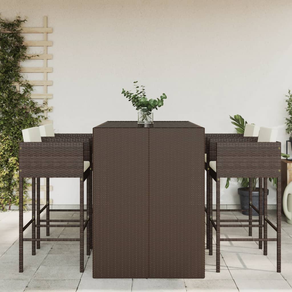 5 Piece Garden Bar Set with Cushions Poly Rattan Brown