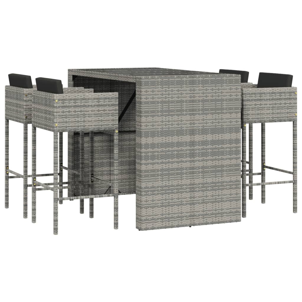 vidaXL 5 Piece Garden Bar Set with Cushions Grey Poly Rattan 2