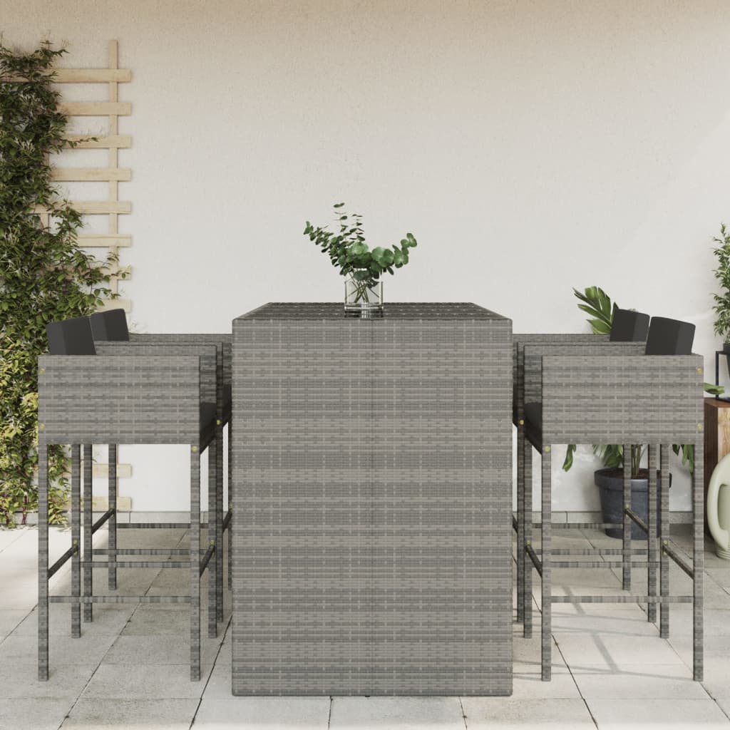 vidaXL 5 Piece Garden Bar Set with Cushions Grey Poly Rattan 1