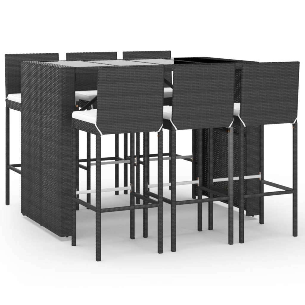 vidaXL 7 Piece Garden Bar Set with Cushions Black Poly Rattan 2