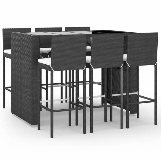 vidaXL 7 Piece Garden Bar Set with Cushions Black Poly Rattan 2