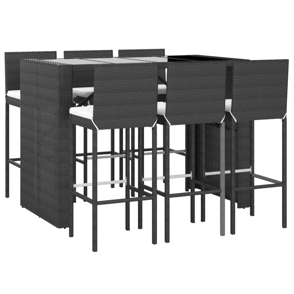 vidaXL 7 Piece Garden Bar Set with Cushions Black Poly Rattan 3