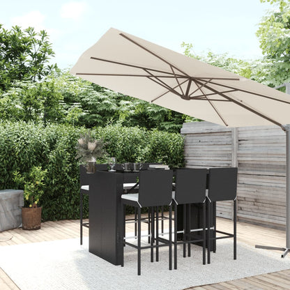 vidaXL 7 Piece Garden Bar Set with Cushions Black Poly Rattan 1