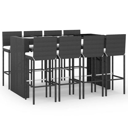 vidaXL 9 Piece Garden Bar Set with Cushions Black Poly Rattan 2