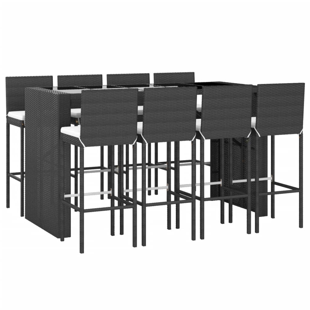 vidaXL 9 Piece Garden Bar Set with Cushions Black Poly Rattan 3