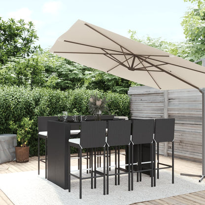 vidaXL 9 Piece Garden Bar Set with Cushions Black Poly Rattan 1