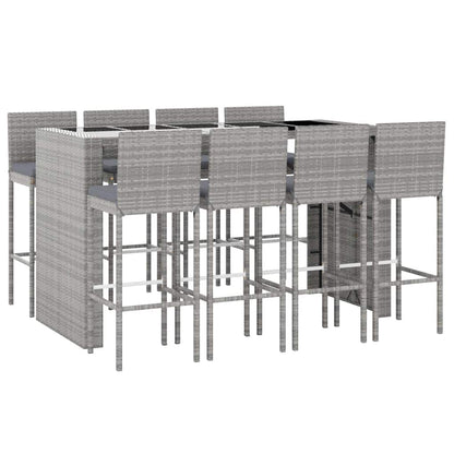 9 Piece Garden Bar Set with Cushions Poly Rattan Grey