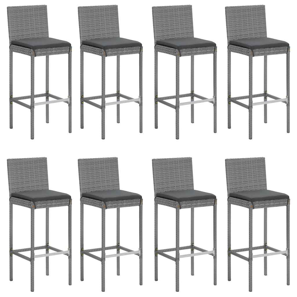 vidaXL 9 Piece Garden Bar Set with Cushions Grey Poly Rattan 4