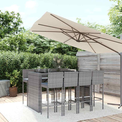 9 Piece Garden Bar Set with Cushions Poly Rattan Grey