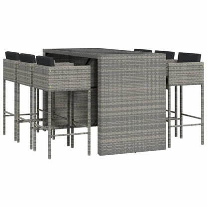vidaXL 7 Piece Garden Bar Set with Cushions Grey Poly Rattan 2