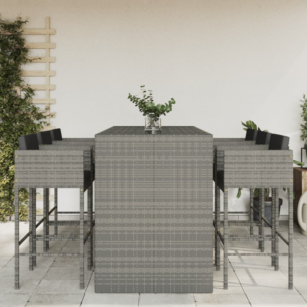 vidaXL 7 Piece Garden Bar Set with Cushions Grey Poly Rattan 1