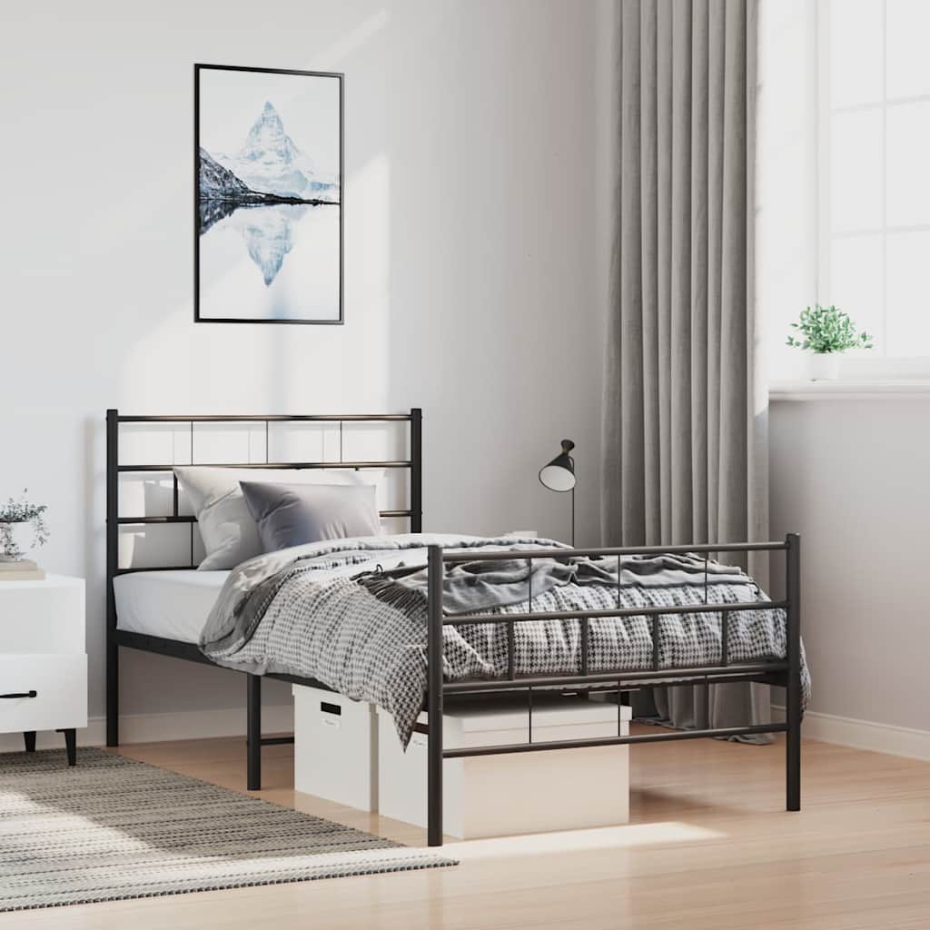 Metal Bed Frame without Mattress with Footboard with Headboard & Footboard Black 100 cm 190 cm