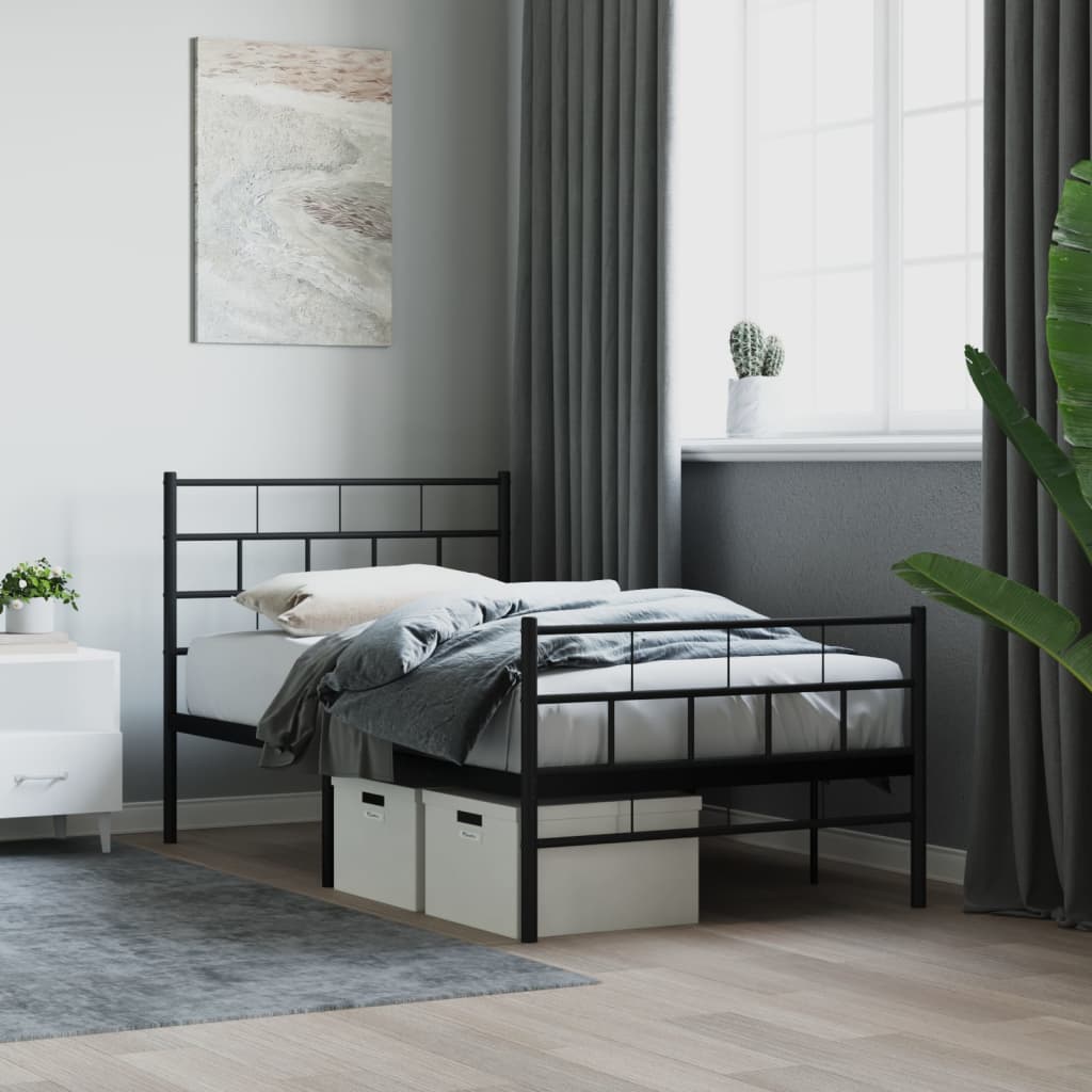 Metal Bed Frame without Mattress with Footboard with Headboard & Footboard Black 107 cm 203 cm