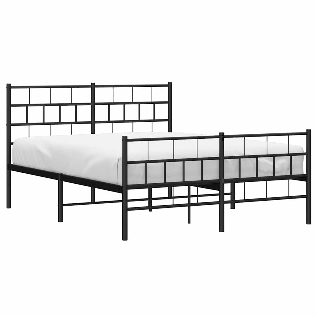 Metal Bed Frame without Mattress with Footboard with Headboard & Footboard Black 135 cm 190 cm