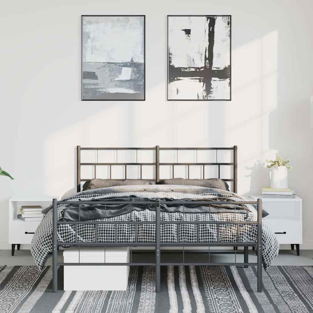 Metal Bed Frame without Mattress with Footboard with Headboard & Footboard Black 135 cm 190 cm