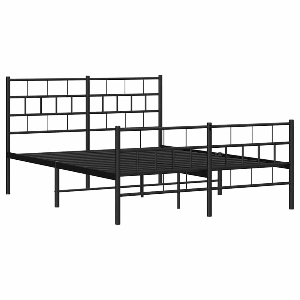 Metal Bed Frame without Mattress with Footboard with Headboard & Footboard Black 135 cm 190 cm