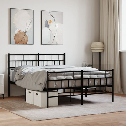 Metal Bed Frame without Mattress with Footboard with Headboard & Footboard Black 140 cm 190 cm