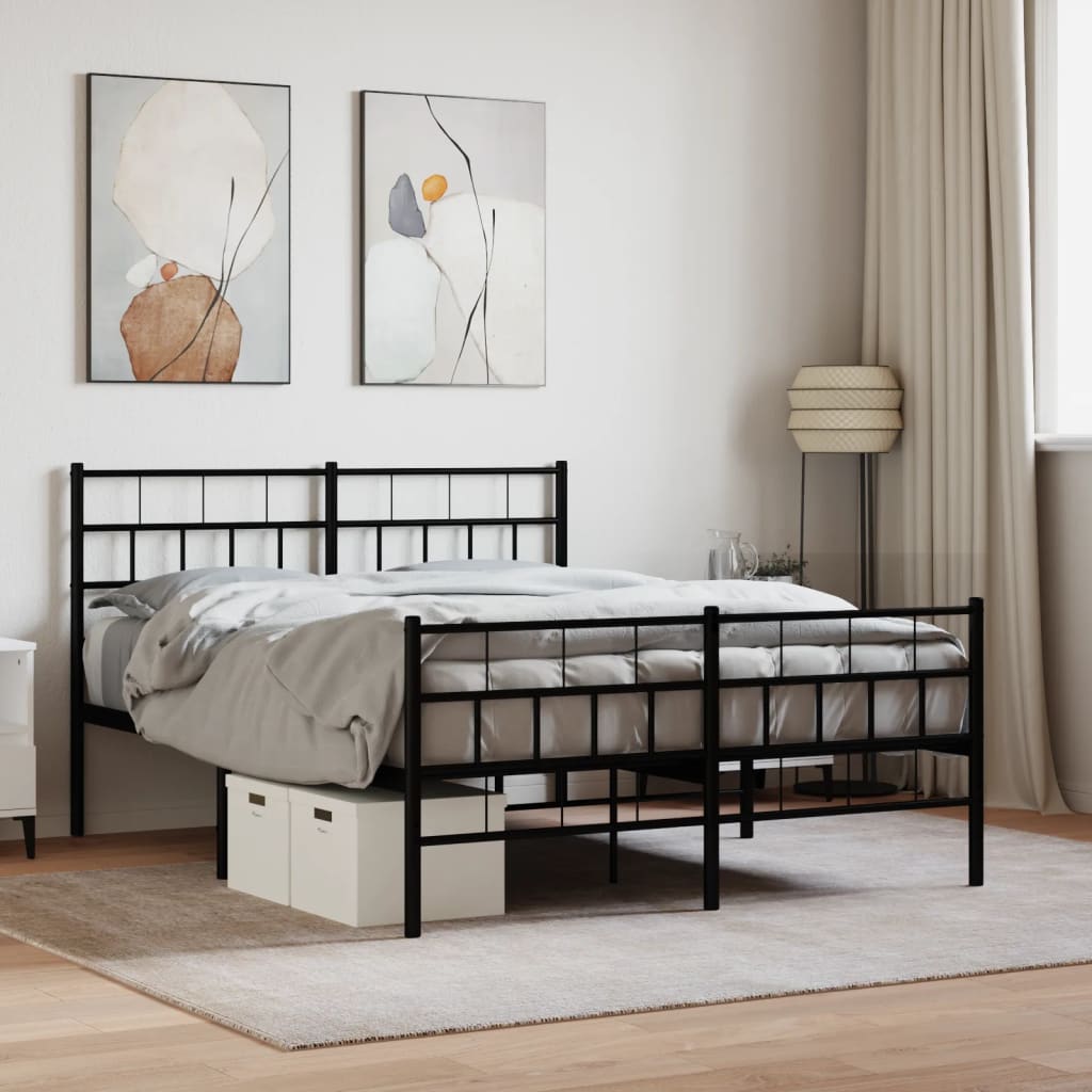 Metal Bed Frame without Mattress with Footboard with Headboard & Footboard Black 140 cm 200 cm