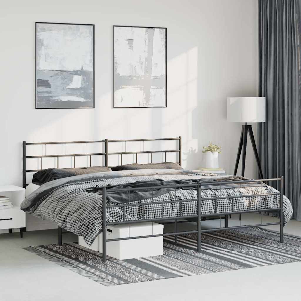 Metal Bed Frame without Mattress with Footboard with Headboard & Footboard Black 193 cm 203 cm