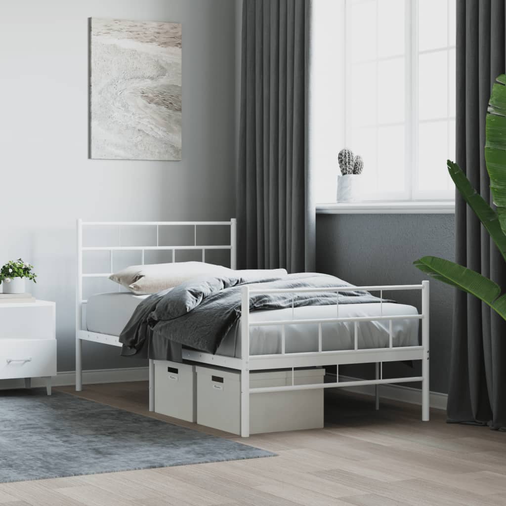 Metal Bed Frame without Mattress with Footboard with Headboard & Footboard White 90 cm 200 cm