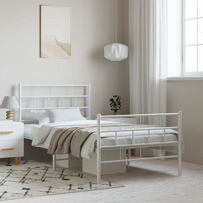 Metal Bed Frame without Mattress with Footboard with Headboard & Footboard White 100 cm 200 cm