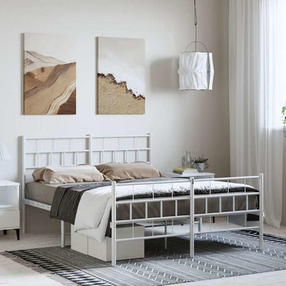 Metal Bed Frame without Mattress with Footboard with Headboard & Footboard White 135 cm 190 cm