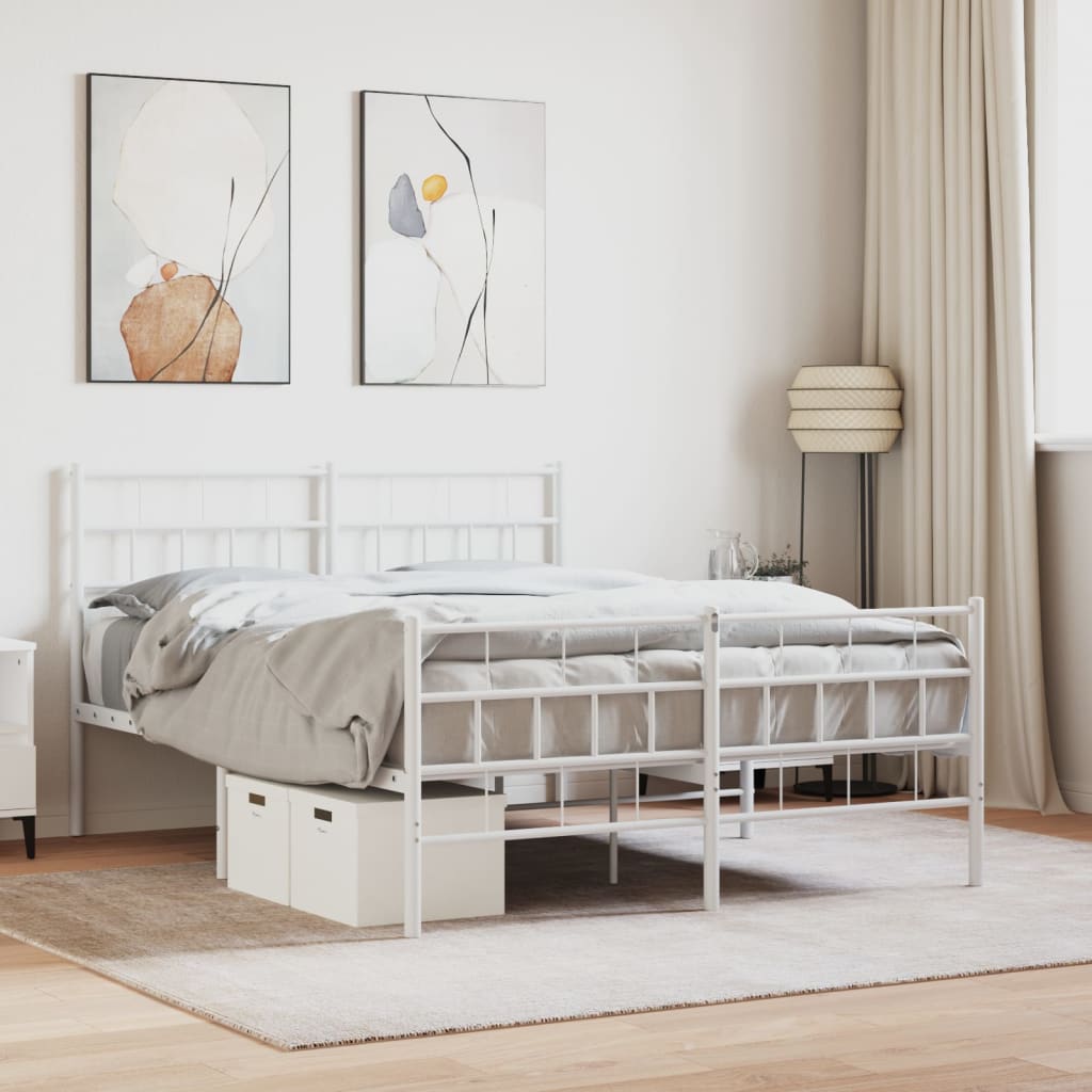 Metal Bed Frame without Mattress with Footboard with Headboard & Footboard White 140 cm 190 cm