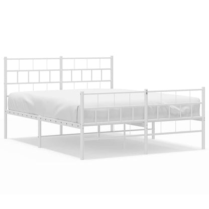 Metal Bed Frame without Mattress with Footboard with Headboard & Footboard White 150 cm 200 cm