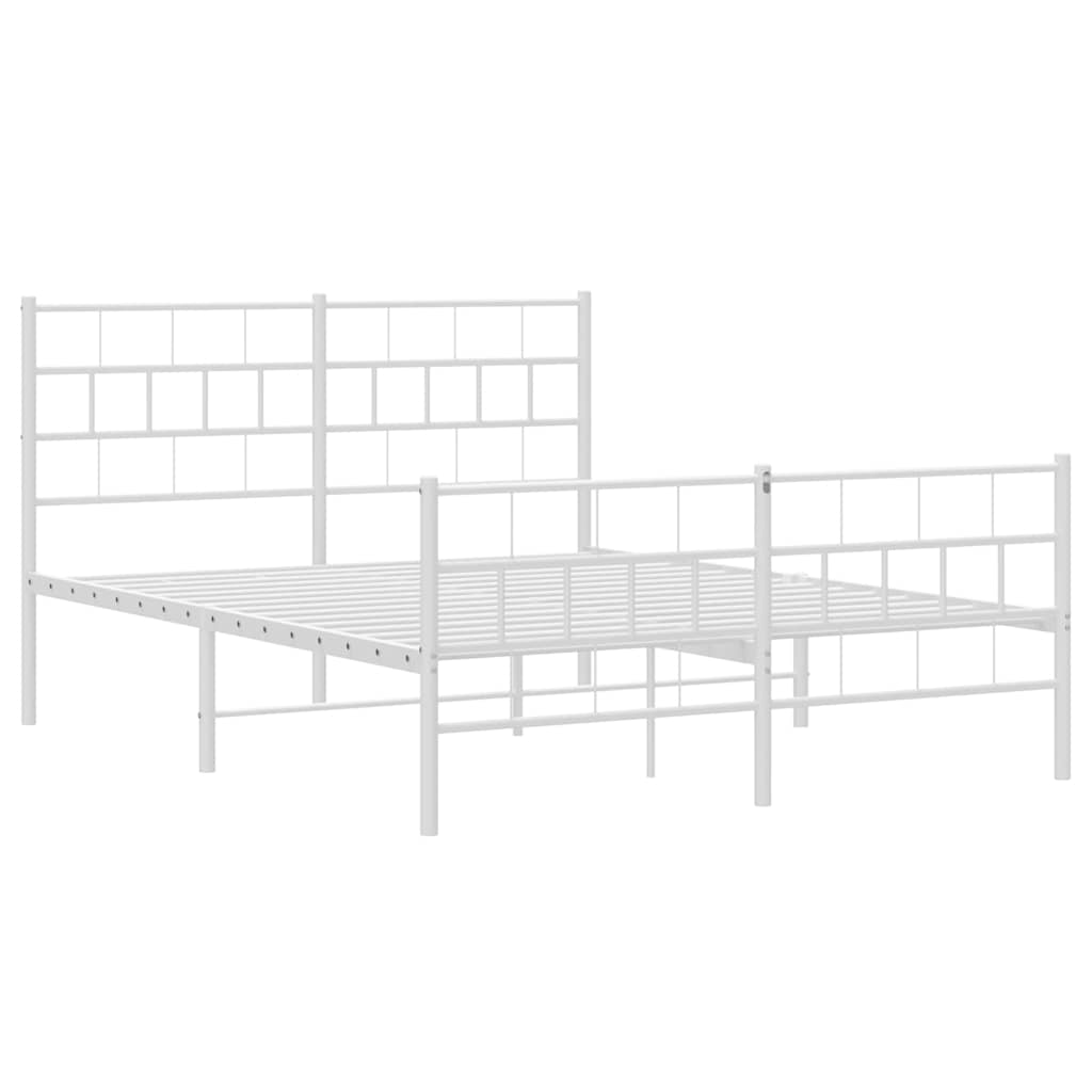 Metal Bed Frame without Mattress with Footboard with Headboard & Footboard White 150 cm 200 cm