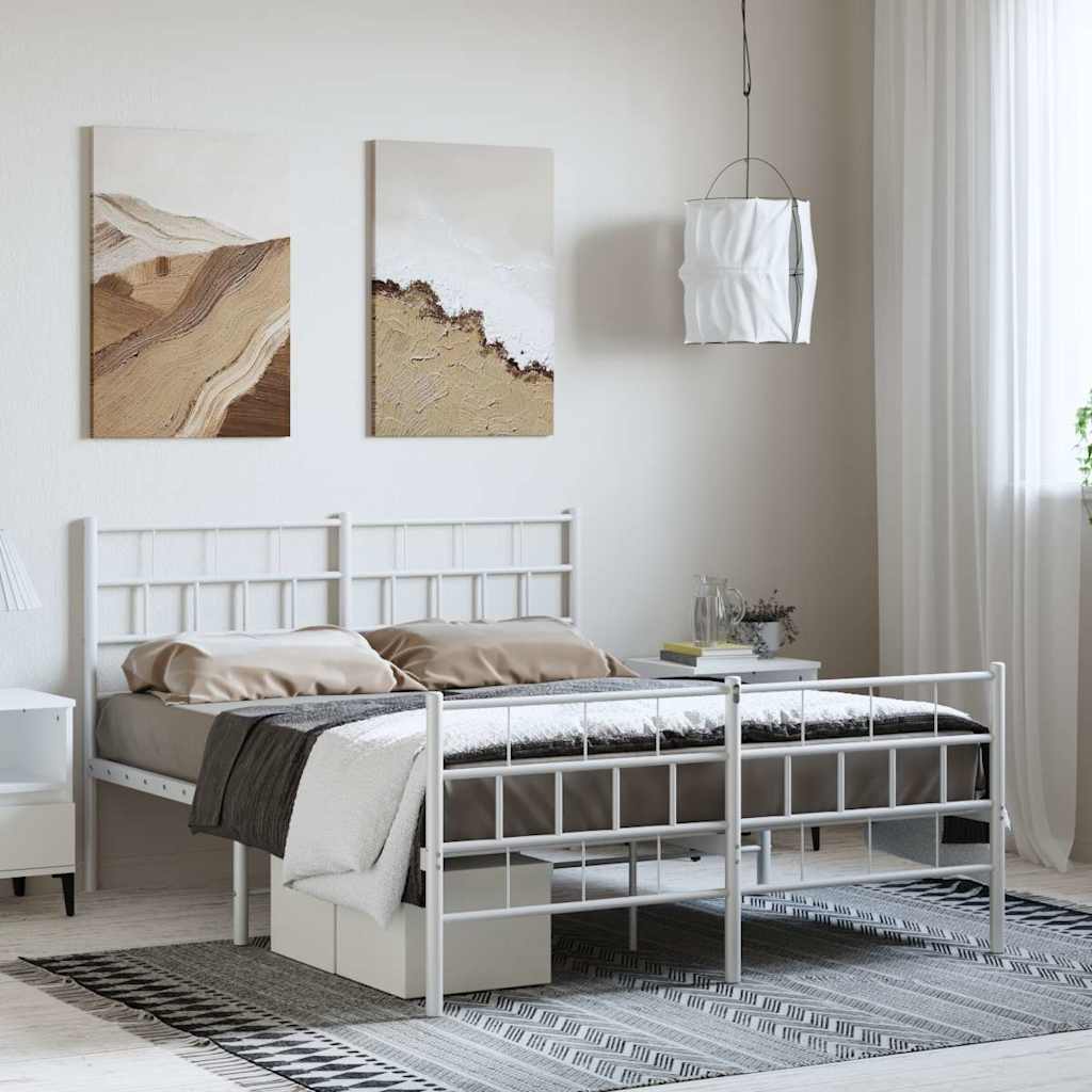 Metal Bed Frame without Mattress with Footboard with Headboard & Footboard White 150 cm 200 cm