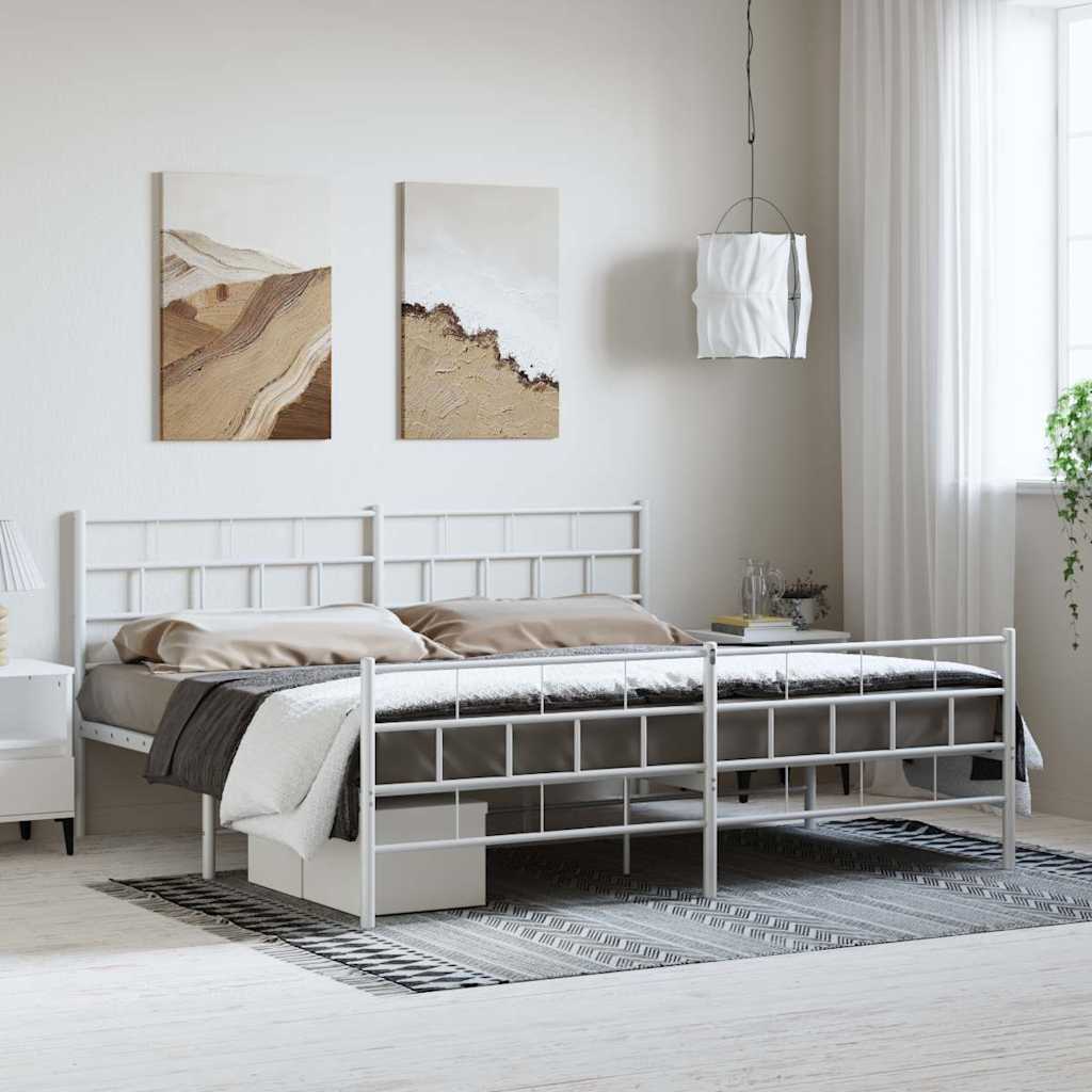 Metal Bed Frame without Mattress with Footboard with Headboard & Footboard White 193 cm 203 cm