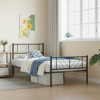 Metal Bed Frame without Mattress with Footboard with Headboard & Footboard Black 90 cm 190 cm