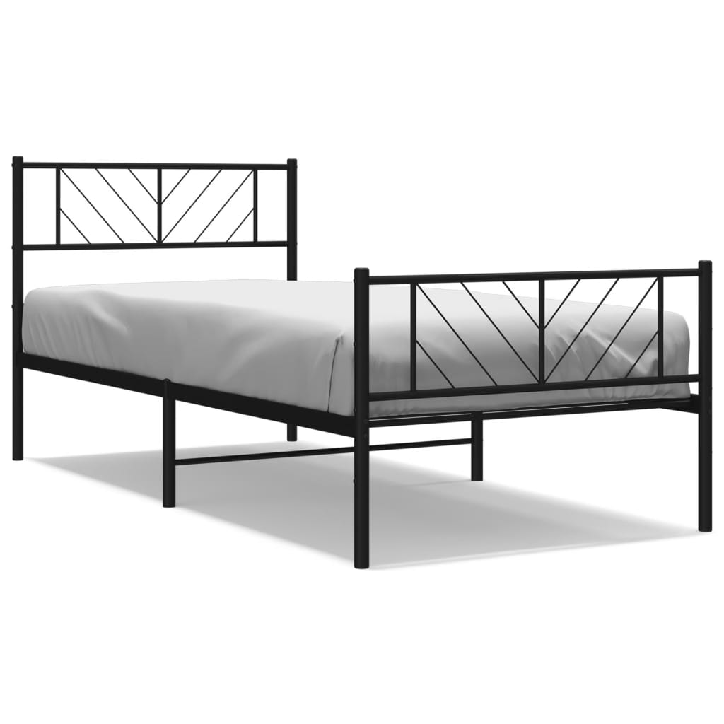 Metal Bed Frame without Mattress with Footboard with Headboard & Footboard Black 90 cm 200 cm