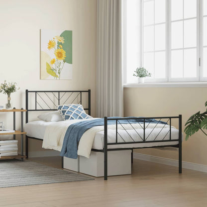 Metal Bed Frame without Mattress with Footboard with Headboard & Footboard Black 90 cm 200 cm