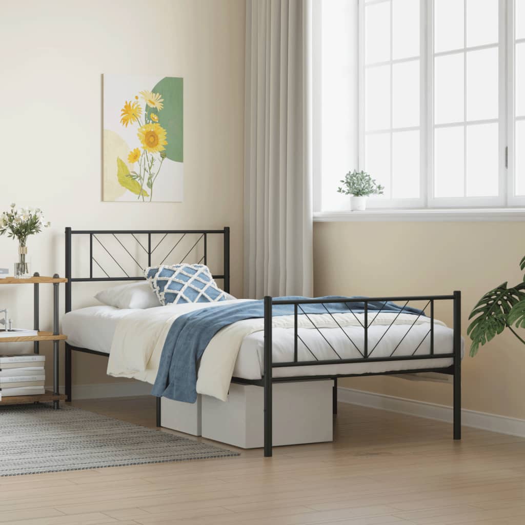 Metal Bed Frame without Mattress with Footboard with Headboard & Footboard Black 100 cm 200 cm