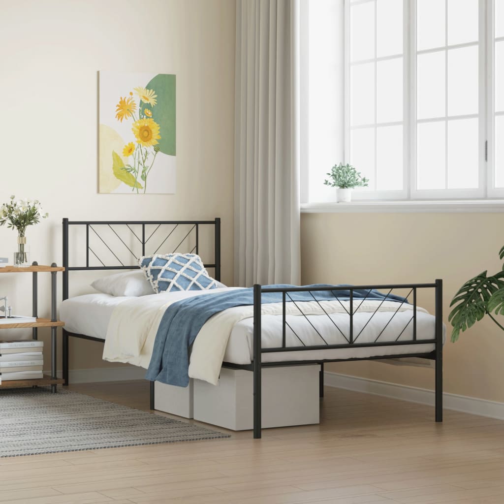 Metal Bed Frame without Mattress with Footboard with Headboard & Footboard Black 107 cm 203 cm