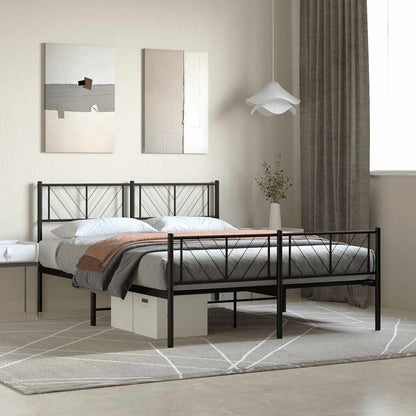 Metal Bed Frame without Mattress with Footboard with Headboard & Footboard Black 120 cm 190 cm