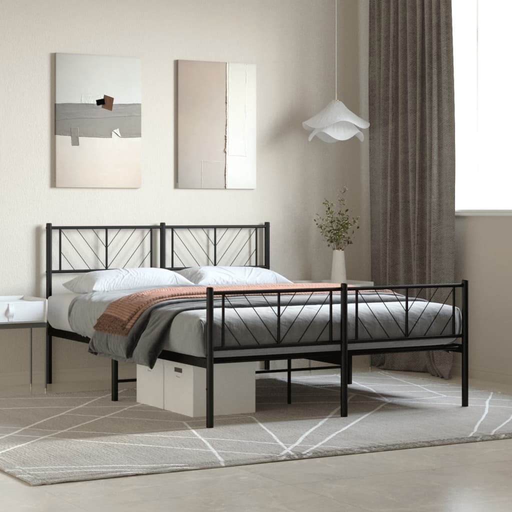 Metal Bed Frame without Mattress with Footboard with Headboard & Footboard Black 140 cm 190 cm