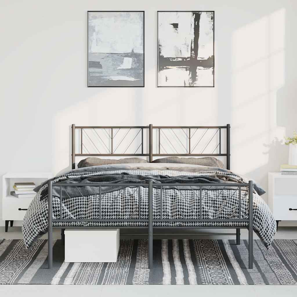 Metal Bed Frame without Mattress with Footboard with Headboard & Footboard Black 150 cm 200 cm