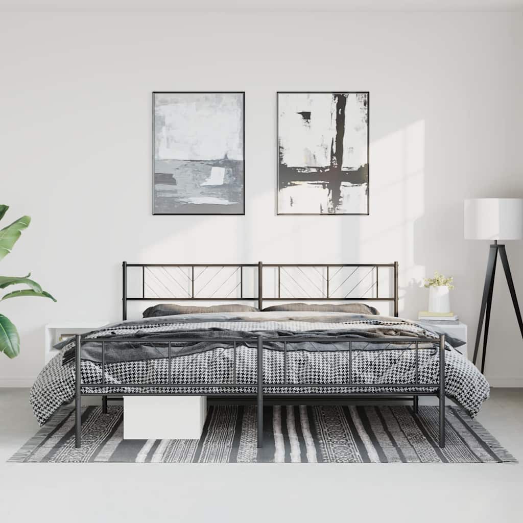 Metal Bed Frame without Mattress with Footboard with Headboard & Footboard Black 193 cm 203 cm